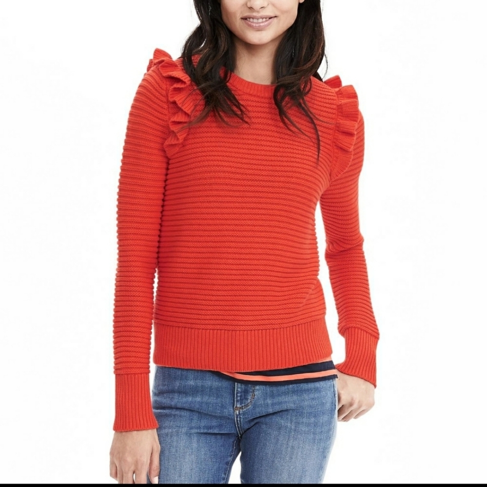 Banana Republic Ruffled Pullover Orange Size XS
